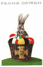 Two rabbits on country flag eggs