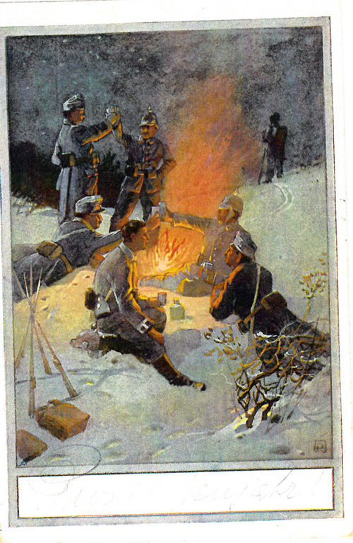 card: Soldiers around campfire